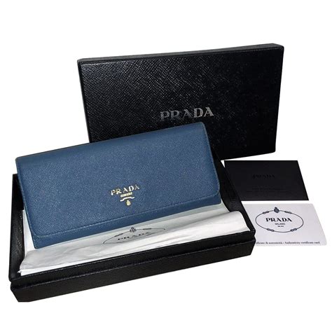 prada blue leather wallet|leather wallet Prada price.